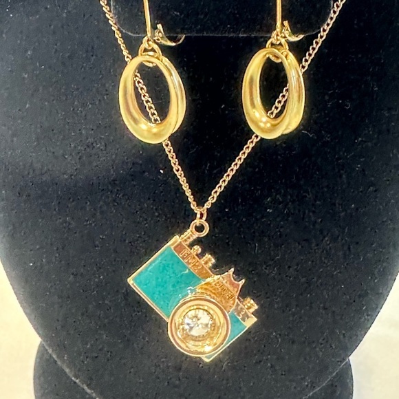 FM2 Jewelry - Vintage FM2 Nikon Bidel Teal Camera Necklace and Earrings